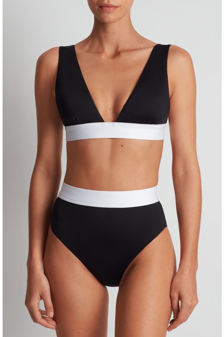 Banded Modern V-Neck Bikini Top, Alternate, color, BLACK
