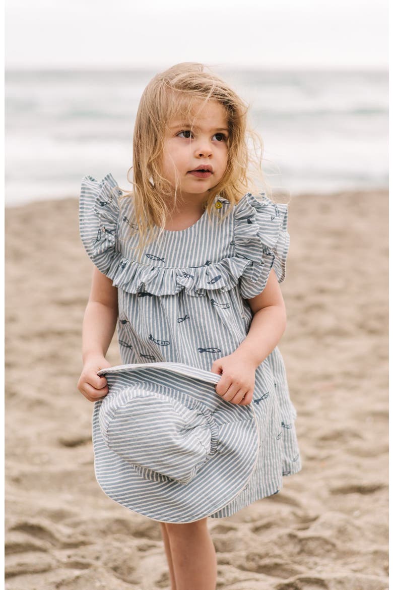 Kids' Ruffle Organic Cotton Seersucker Dress, Alternate, color, PETIT SARDINE