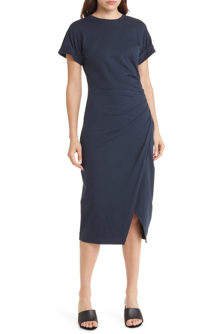 Faux Wrap Dress, Main, color, NAVY