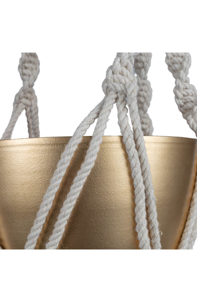 Foreside Home and Garden Macrame Hanging Planter Cotton & Metal, Alternate, color, Gold
