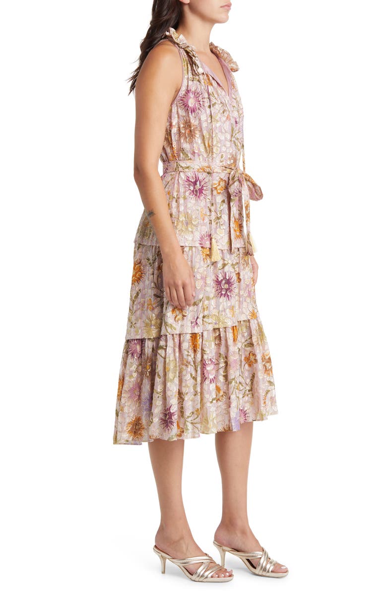 KOBI HALPERIN Rosalie Metallic Floral Tiered Dress, Alternate, color,