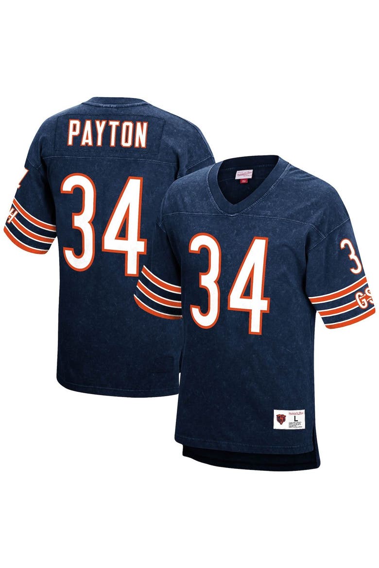 Men's Mitchell & Ness Walter Payton Navy Chicago Bears Retired Player Name & Number Acid Wash Top, Main, color, Navy