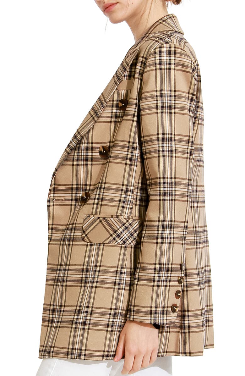 Belle & Bloom Too Cool for Work Plaid Double Breasted Blazer, Alternate, color, Camel