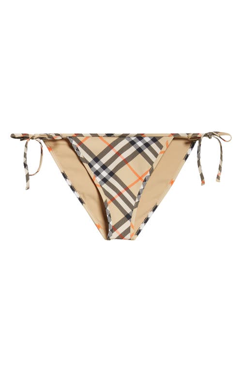 Shop Burberry Check String Bikini Bottoms In Sand Ip Check