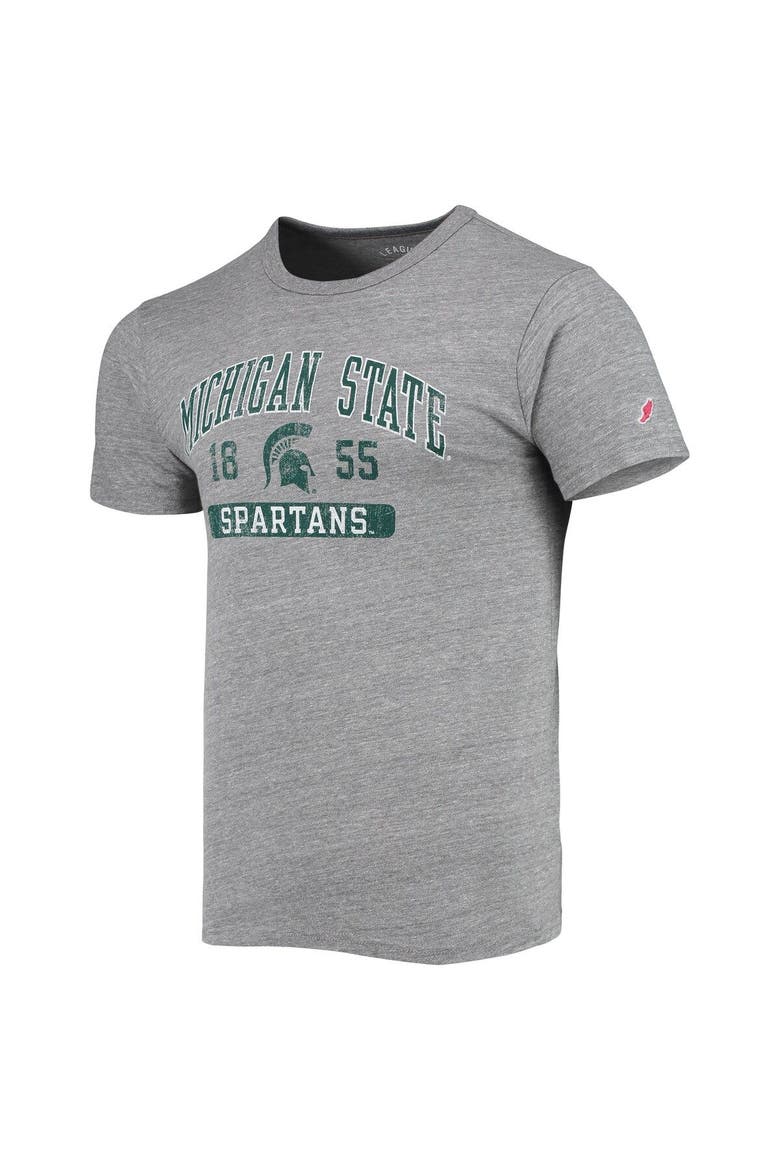 Men's League Collegiate Wear Heathered Gray Michigan State Spartans Volume Up Victory Falls Tri-Blend T-Shirt, Alternate, color, Heather Gray
