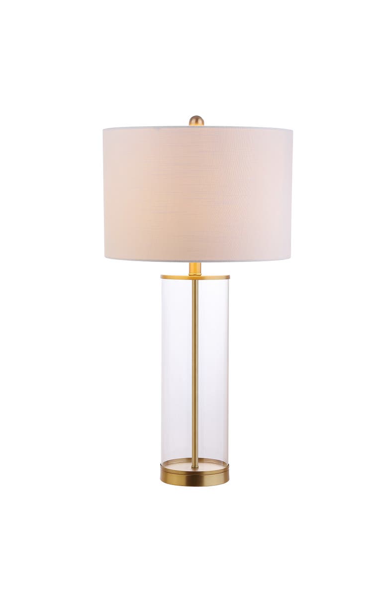 JONATHAN Y Collins 29.25" Glass LED Table Lamp, Main, color, Clear/Brass Gold