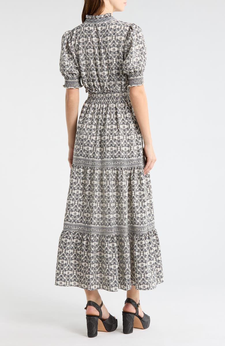MAX STUDIO Floral Short Sleeve Tiered Maxi Dress, Alternate, color, Cream/ Black Majestic Looms