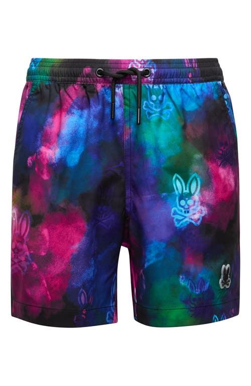 Shop Psycho Bunny Kids' Dokos Print Swim Trunks In Black
