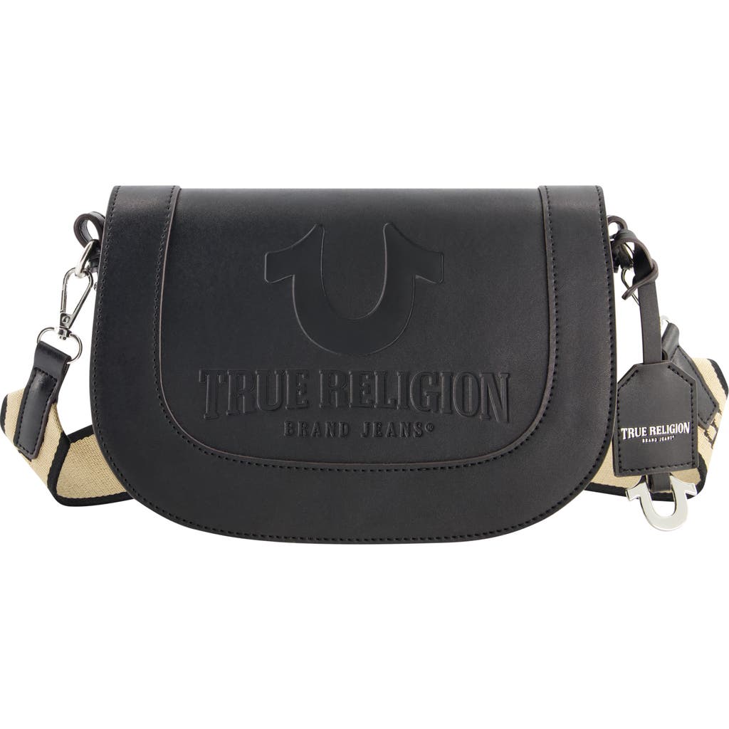 True Religion Debossed Logo Flap Shoulder Bag In Black