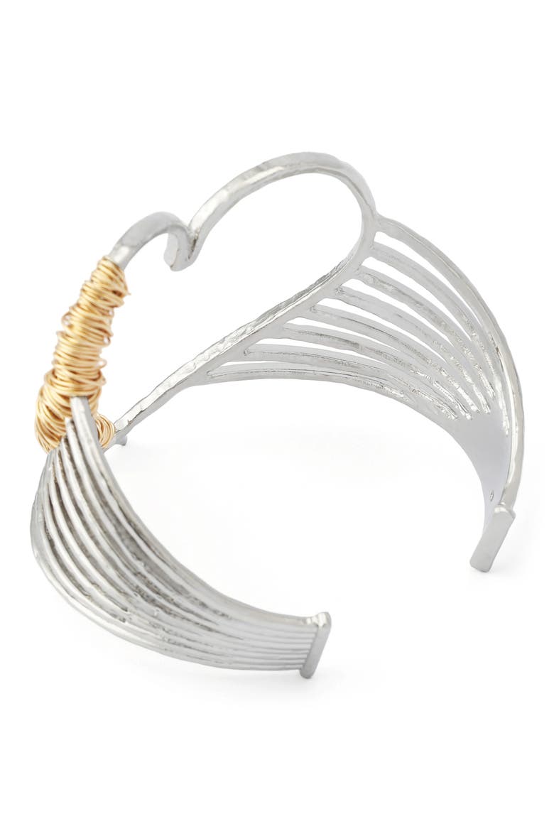 Wire Wrap Heart Cuff Bracelet, Alternate, color, TWO TONE