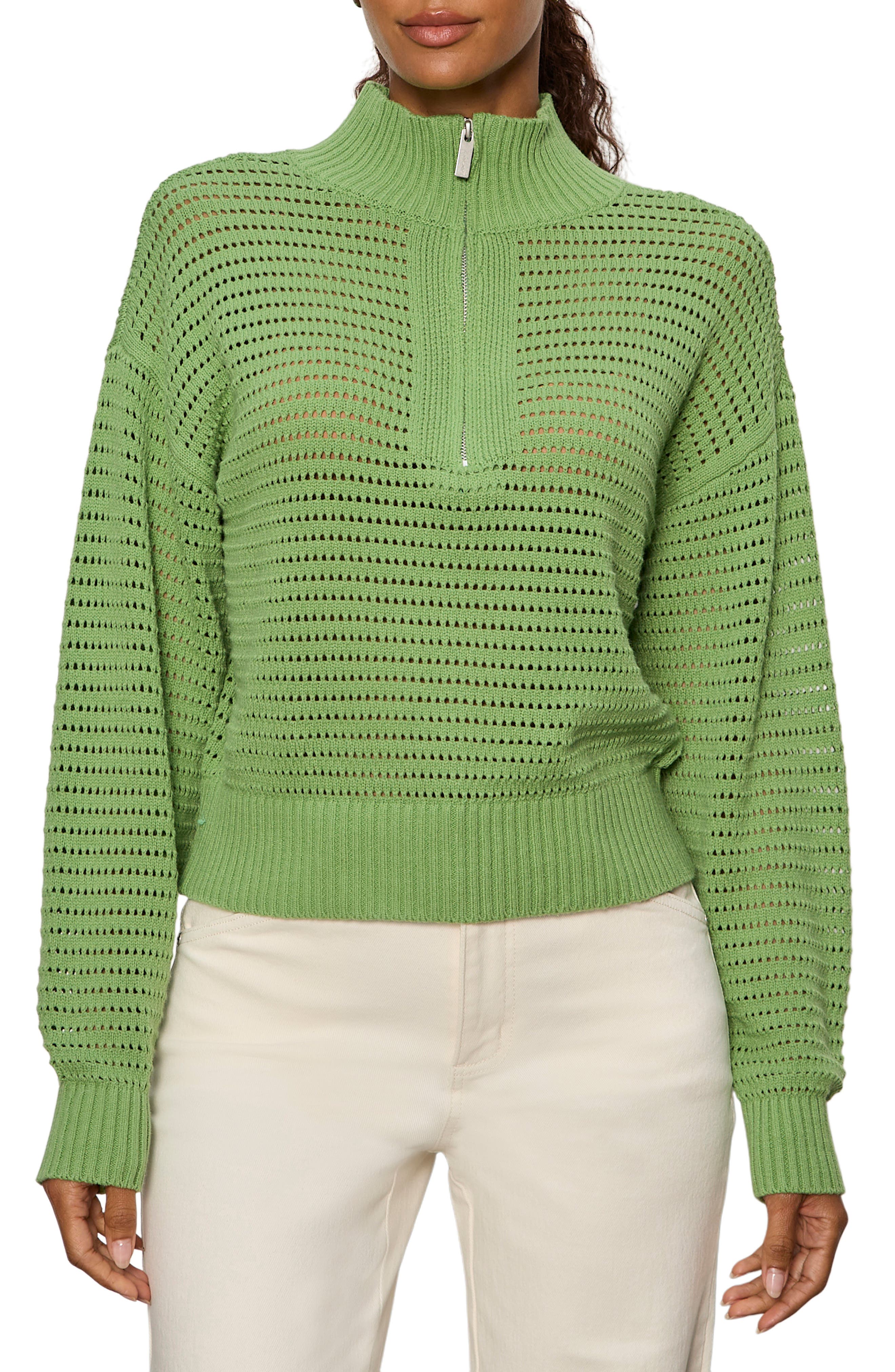 Open Stitch Half-Zip Cotton Blend Sweater - image 3