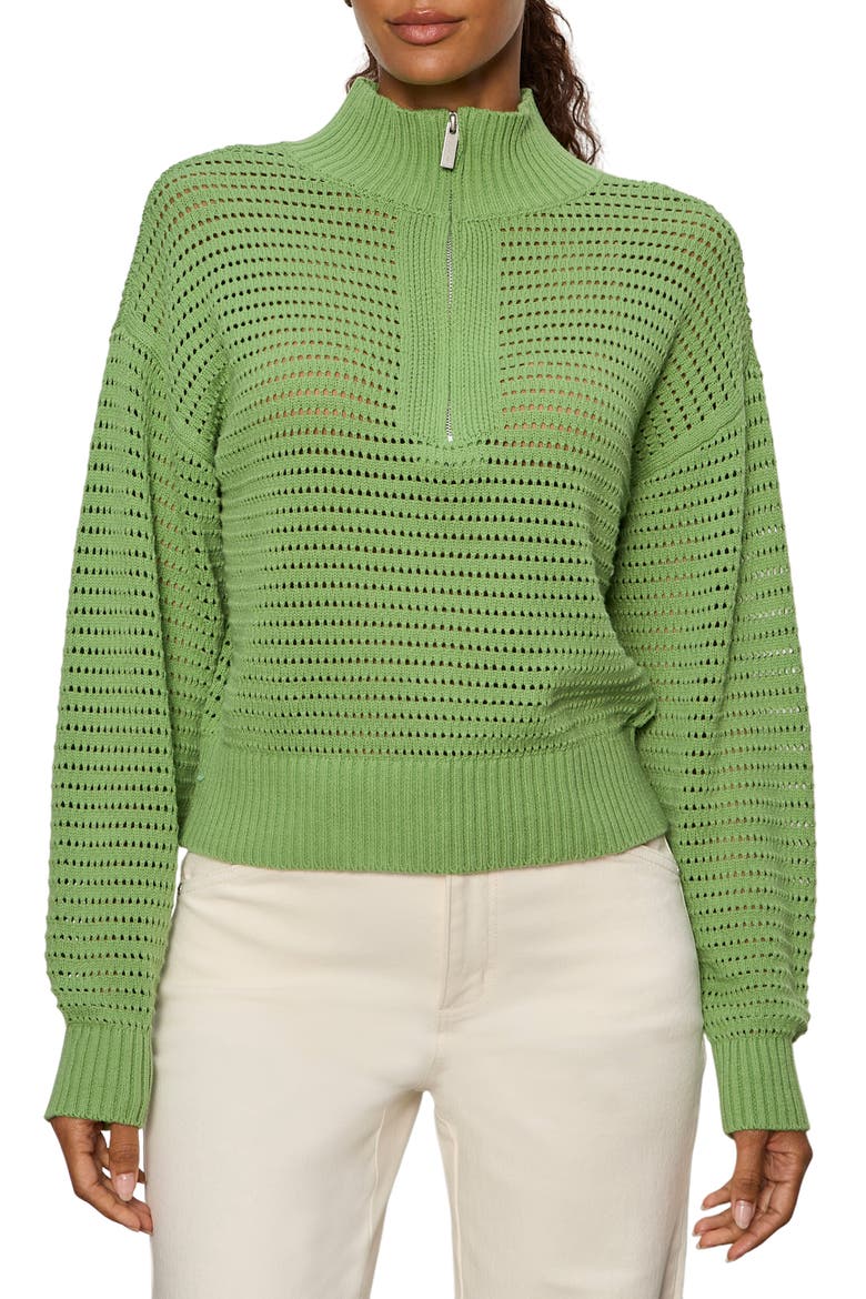 Open Stitch Half-Zip Cotton Blend Sweater, Main, color, DETOX GREEN