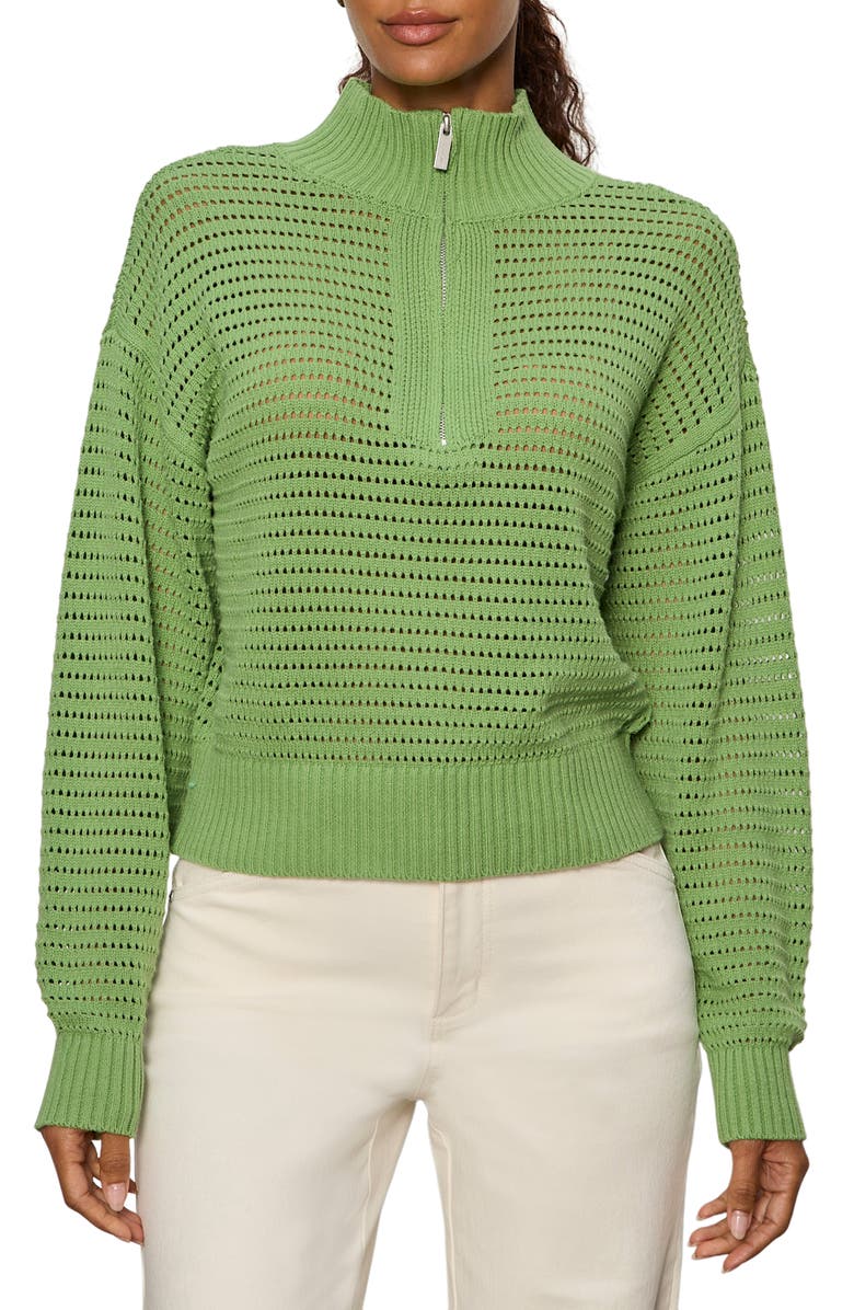 Sanctuary Open Stitch Half-Zip Cotton Blend Sweater, Main, color, Detox Green