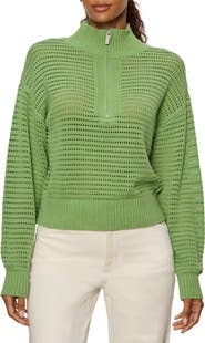 Sanctuary Open Stitch Half-Zip Cotton Blend Sweater