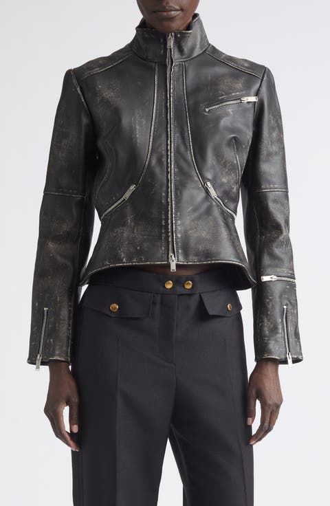 Crop Brushed Leather Jacket