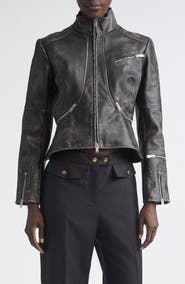 McQueen Crop Brushed Leather Jacket