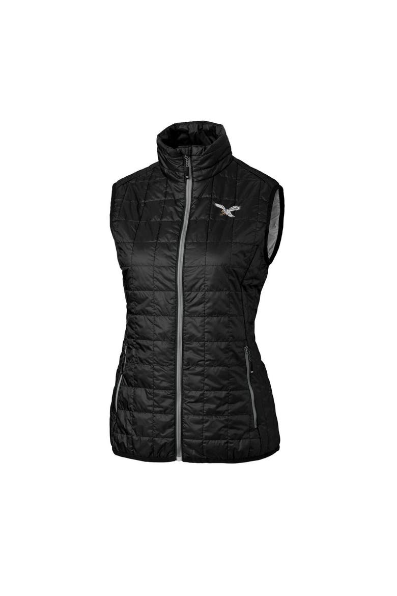 Women's Cutter & Buck  Black Philadelphia Eagles Gridiron Classics Logo Rainier PrimaLoft Eco Insulated Full-Zip Puffer Vest, Alternate, color, Black