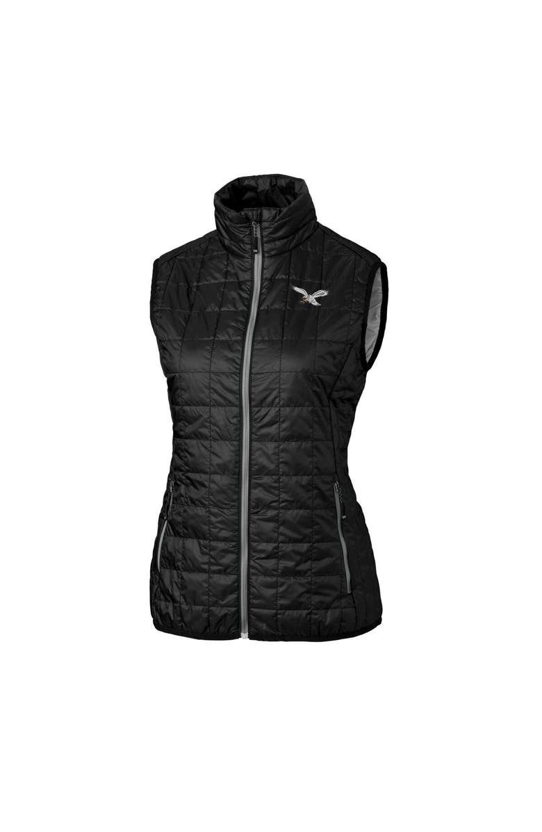 Cutter & Buck Women's Cutter & Buck  Black Philadelphia Eagles Gridiron Classics Logo Rainier PrimaLoft Eco Insulated Full-Zip Puffer Vest, Alternate, color, Black