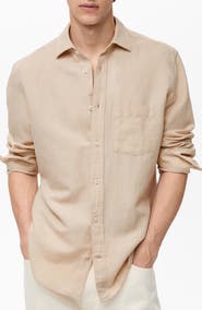 MANGO Classic Fit Linen & Cotton Button-Up Shirt