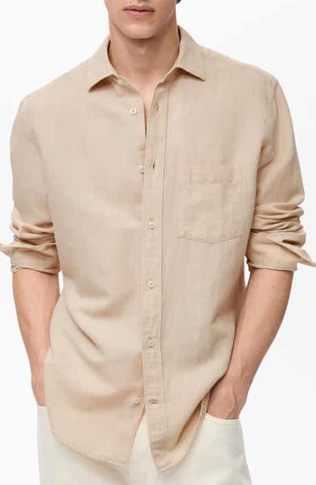 MANGO Classic Fit Linen & Cotton Button-Up Shirt