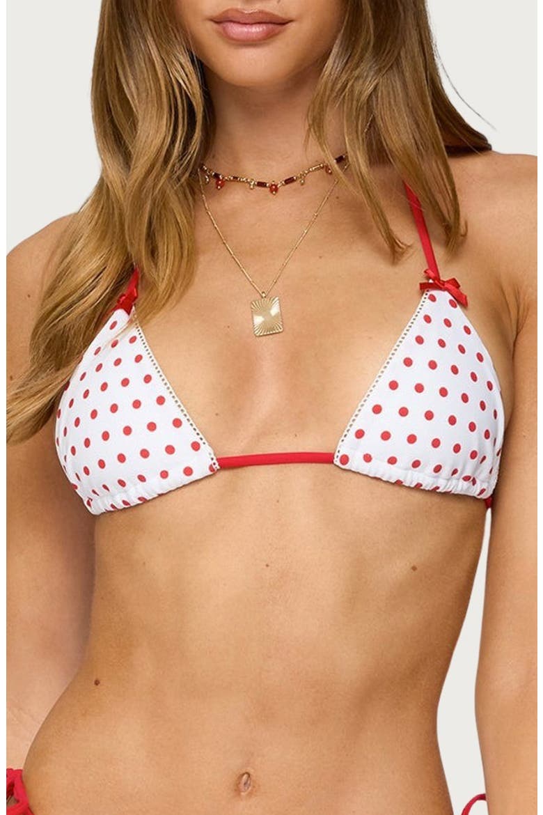 Leigh Polka Dot Triangle Bikini Top, Main, color, WHITE-AND-RED