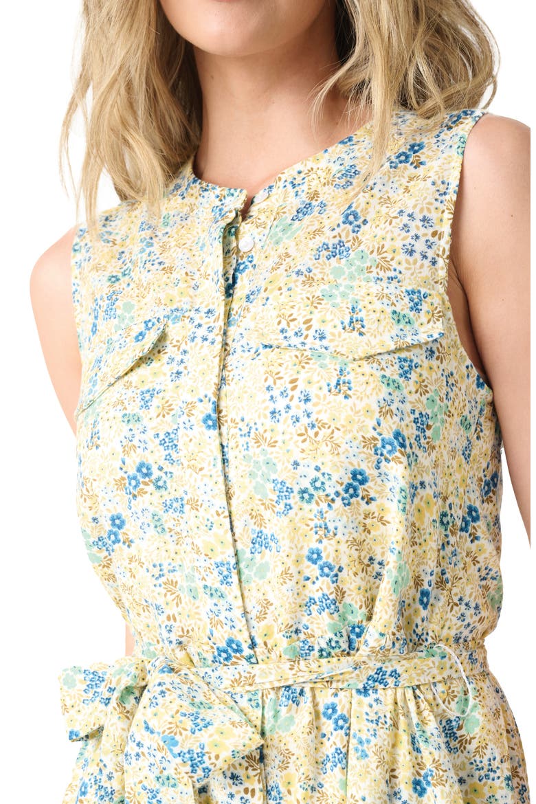 Floral Belted Cotton Blend Dress, Alternate, color, NATURAL BLUE GREEN PRINT