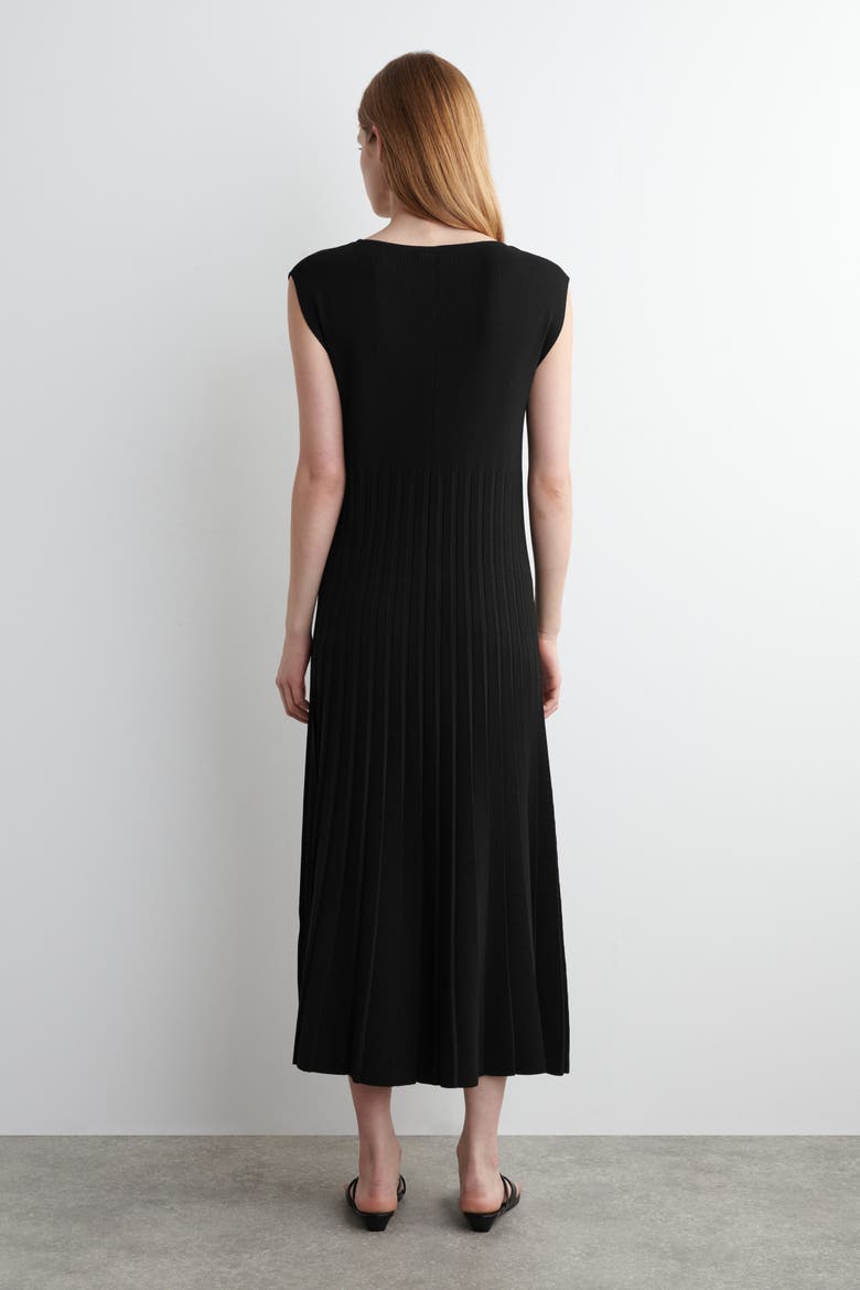 Knitted Pleated Maxi Dress, Alternate, color, BLACK