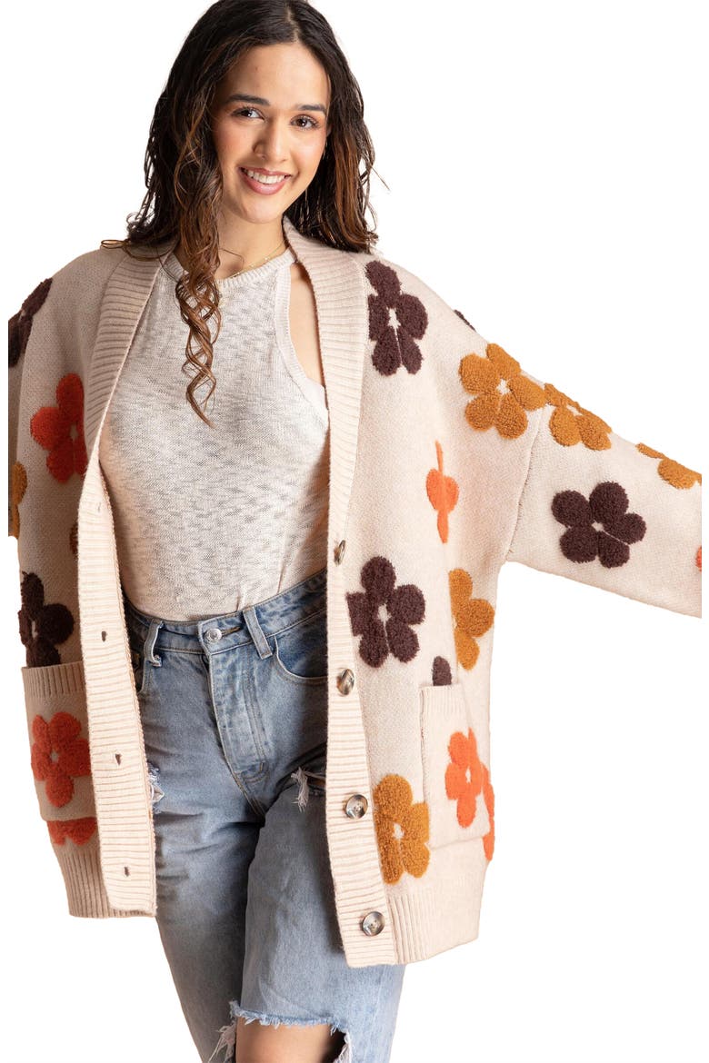 Floral Buttoned Cardigan, Alternate, color, BEIGE