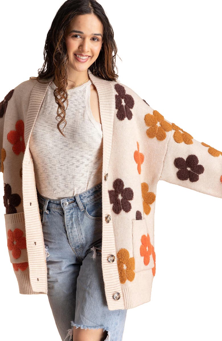 SAACHI Floral Buttoned Cardigan, Alternate, color, Beige