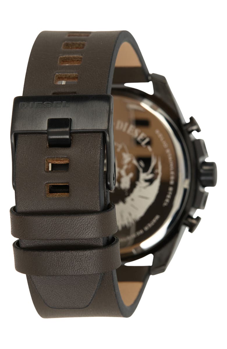 DIESEL<sup>®</sup> DIESEL Men's Mega Chief Leather Strap Chronograph Watch, 45mm, Alternate, color, Black
