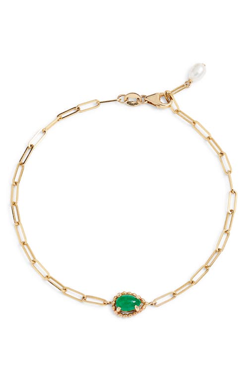POPPY FINCH POPPY FINCH EMERALD CABOCHON & FRESHWATER PEARL PAPER CLIP BRACELET 