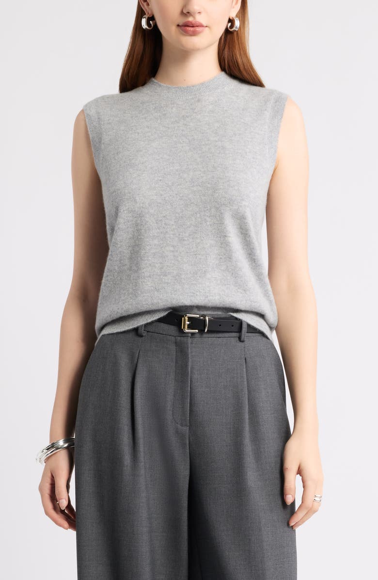 Nordstrom Sleeveless Cashmere Sweater, Main, color, Grey Silk Heather