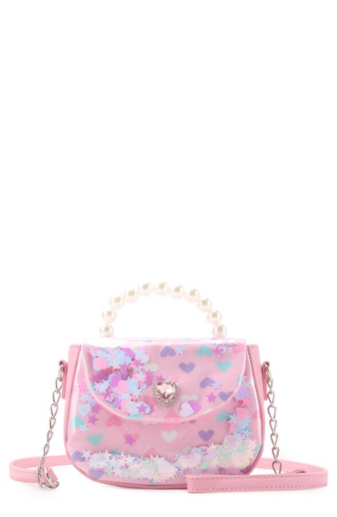 Kids' Hearts Faux Pearl Handle Confetti Crossbody Bag