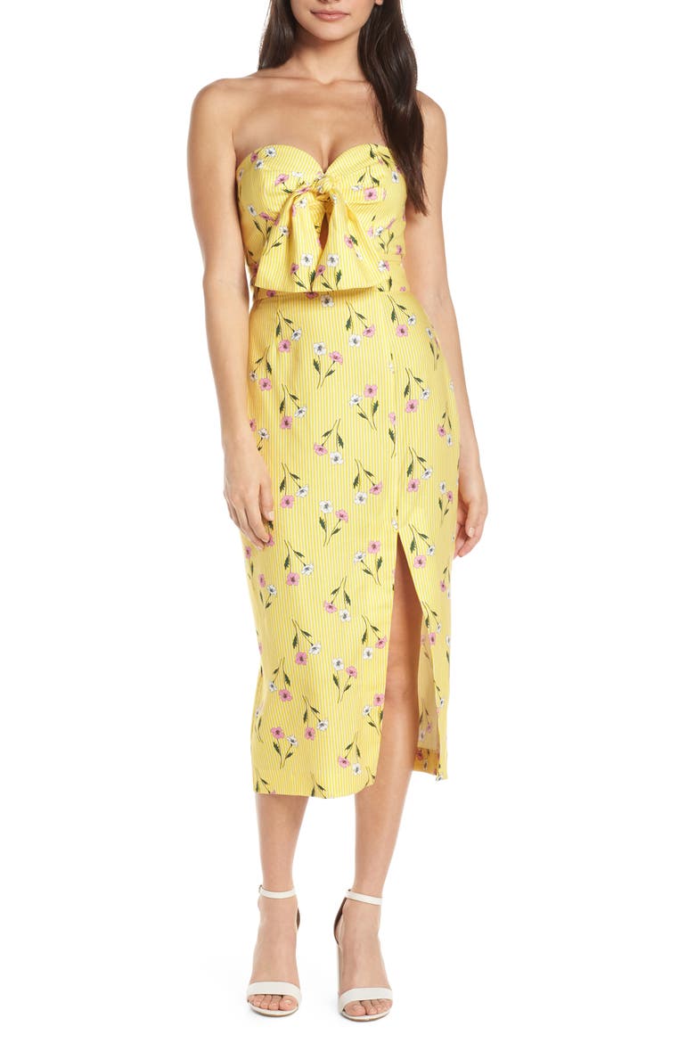 Limoncello Strapless Midi Dress, Main, color, YELLOW FLORAL