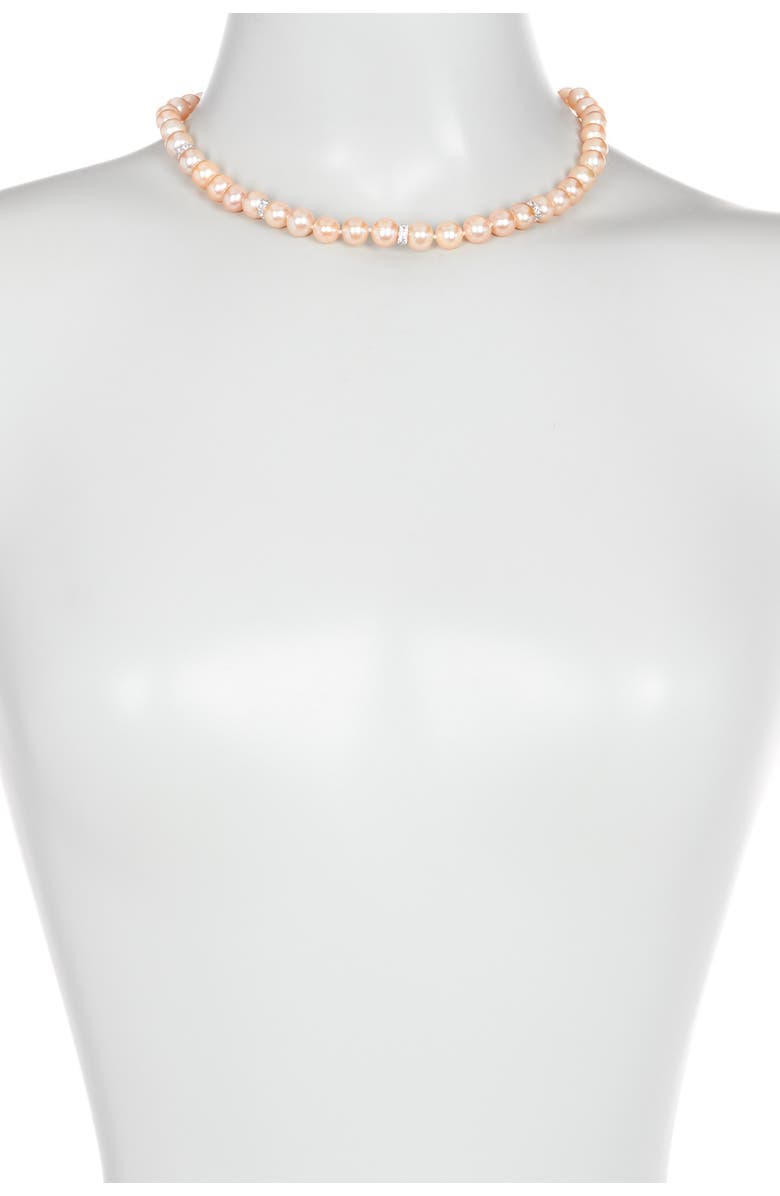 SPLENDID PEARLS 9-10mm Natural Pink Freshwater Pearl & CZ Necklace, Alternate, color,
