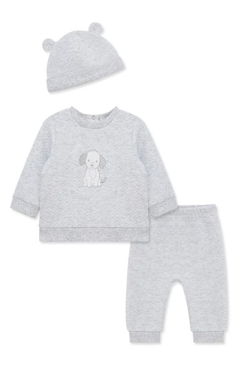 Kids' Puppy 3-Piece Quilted Sweatshirt, Pants & Hat Set
