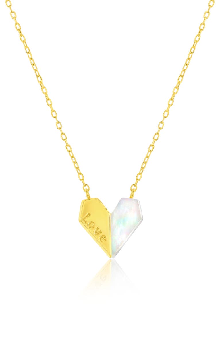 Love Heart Mother of Pearl Pendant Necklace, Main, color, GOLD