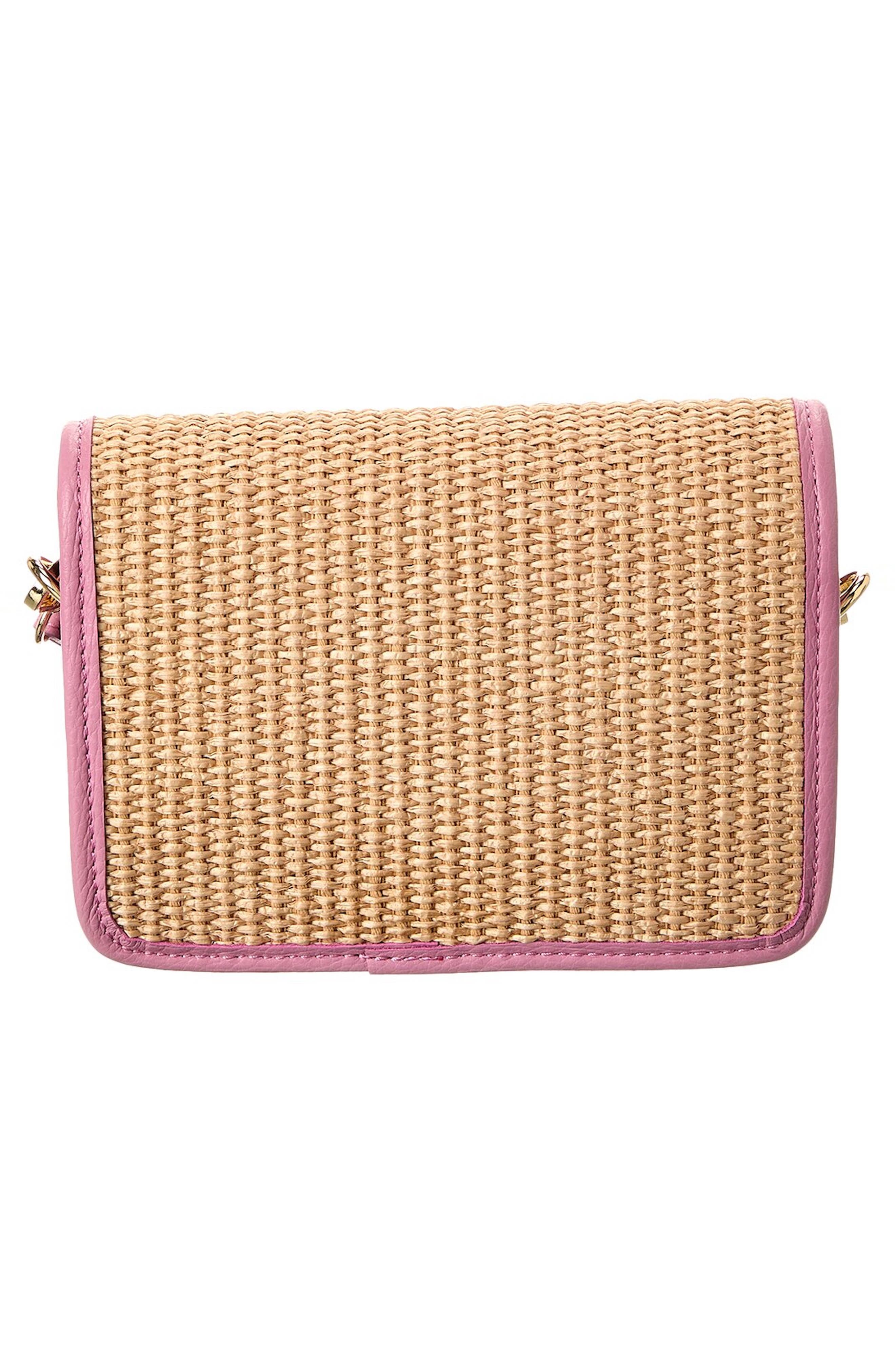 Persaman New York Woven Raffia Crossbody Strap, Alternate, color, Pink