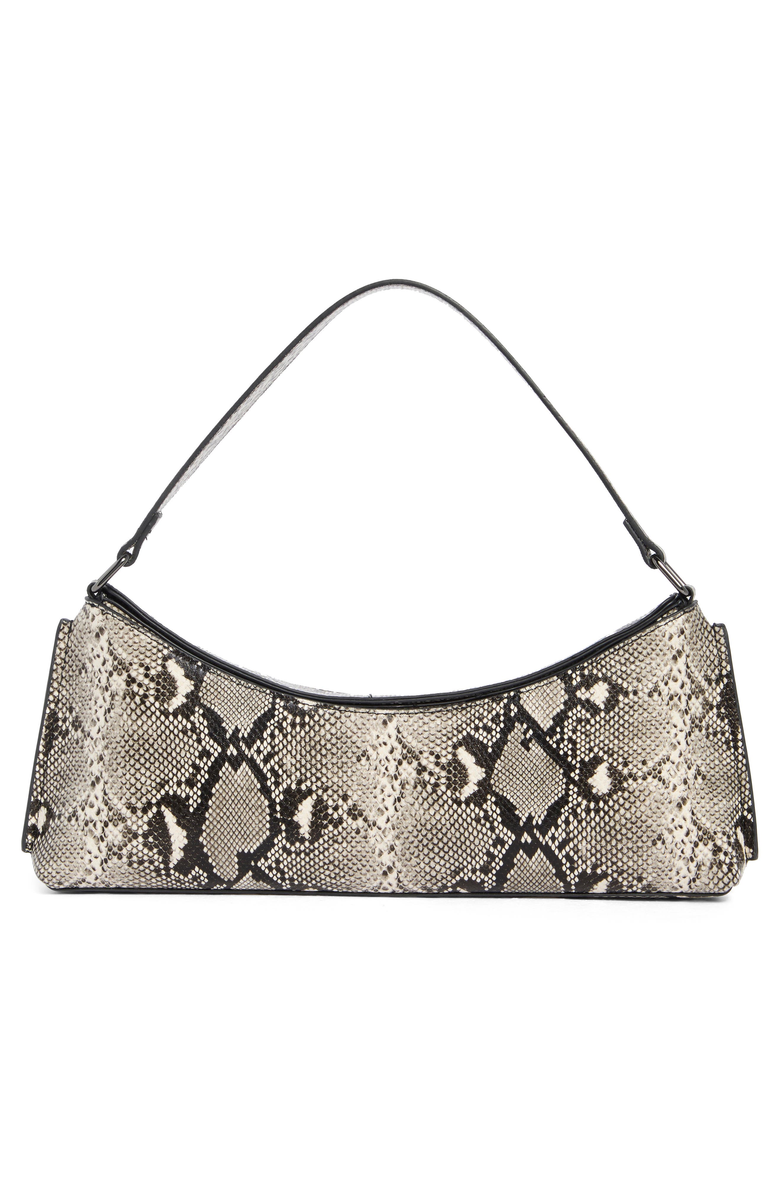 Snakeskin Embossed Faux Leather Shoulder Bag, Alternate, color, BLACK WHITE SNAKE