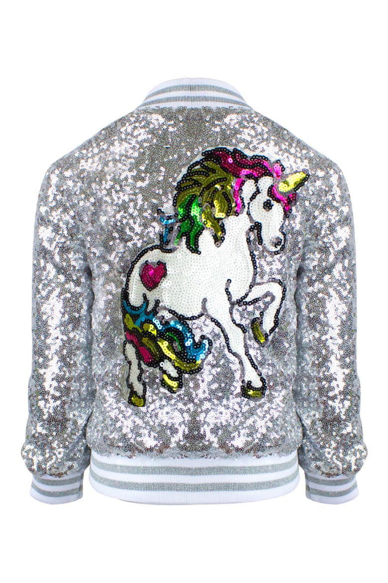 Girls Unicorn Sequin Bomber, Alternate, color, SILVER