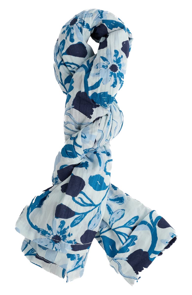 Seasalt Cornwall Larissa Floral Crinkled Organic Cotton Button-Up Shirt, Alternate, color, Winding Meadow Blue Fog