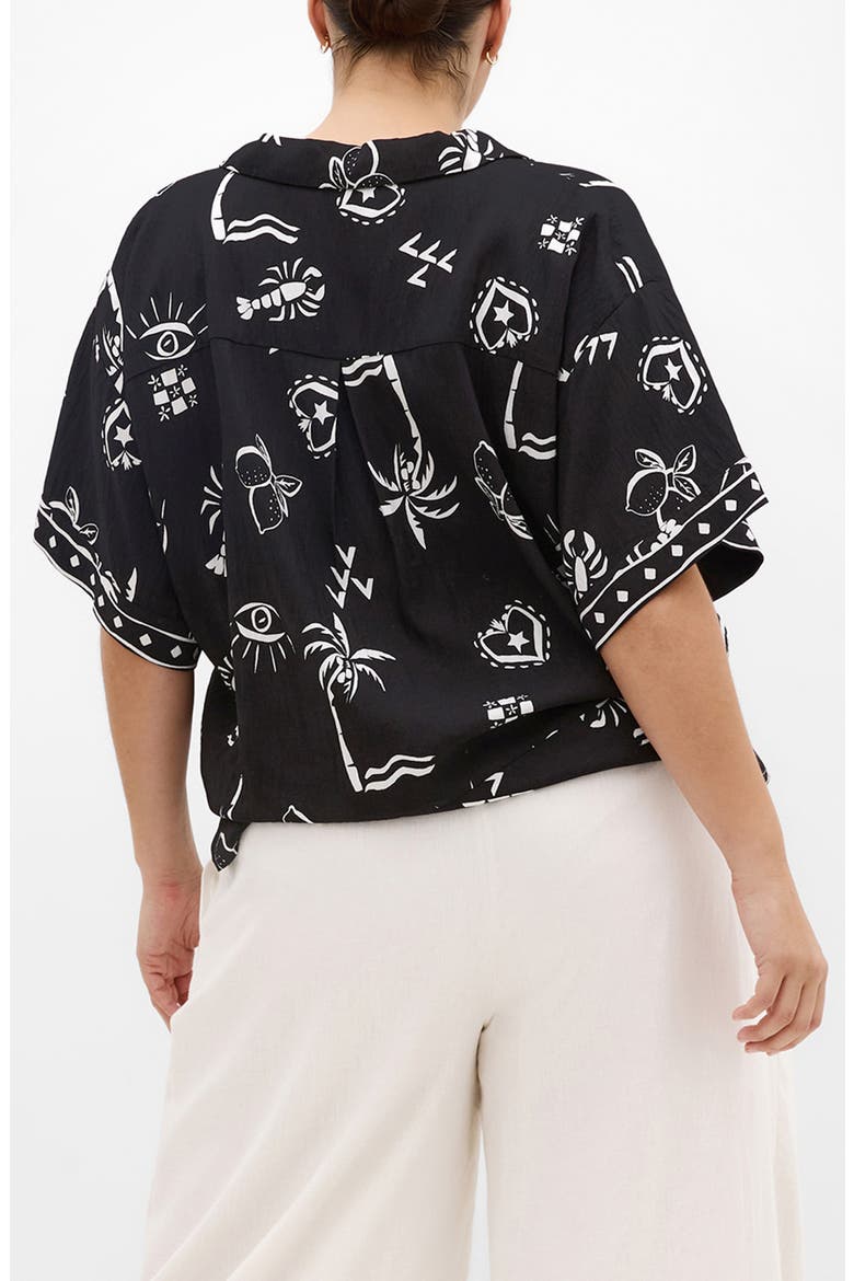 Resort Print Tie Front Top, Alternate, color, BLACK AND WHITE