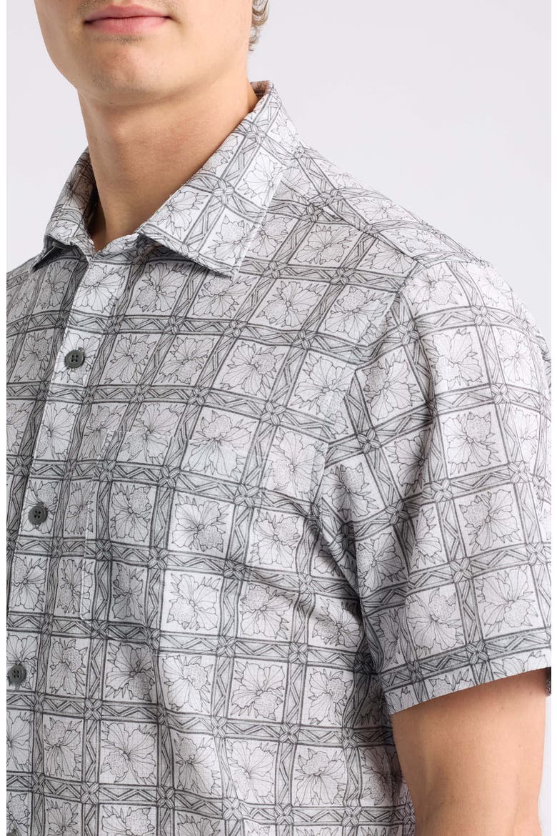 Bahama Coast Flora Check IslandZone® Short Sleeve Button-Up Shirt, Alternate, color, ASH GREY