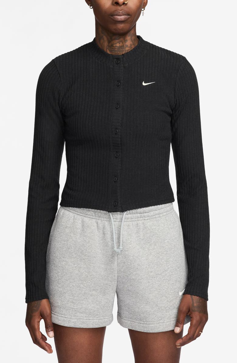 Nike Chill Rib Cardigan, Main, color, Black/ Sail