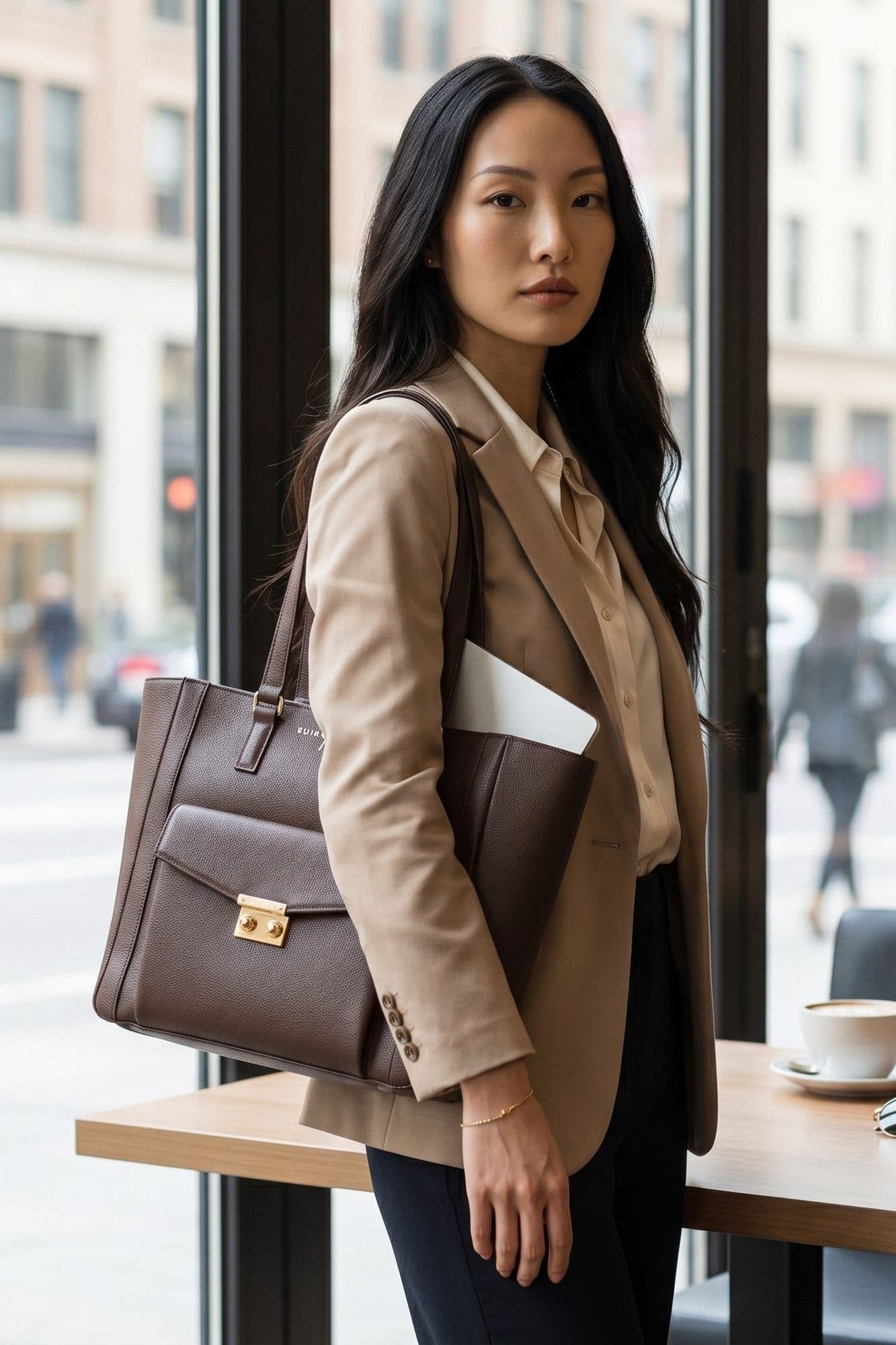 Classic Tote with Front Lock, Alternate, color, Brown
