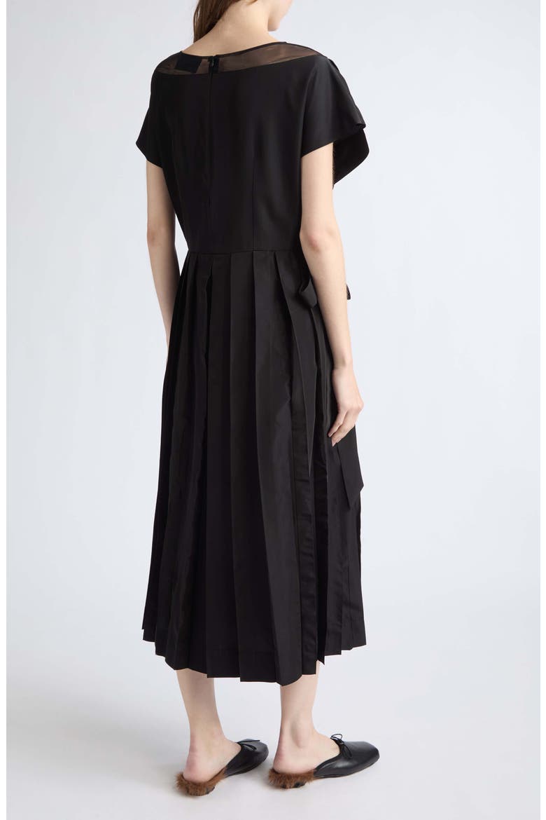 Sheer Pleated Bow Dress, Alternate, color, BLACK/ BLACK