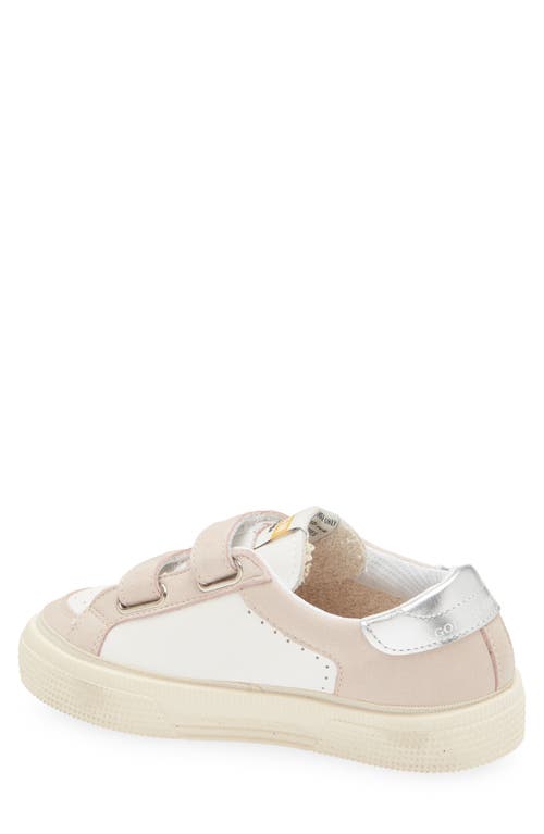 Golden Goose Kids May School Touch-strap Sneakers In White/light Pink/silver
