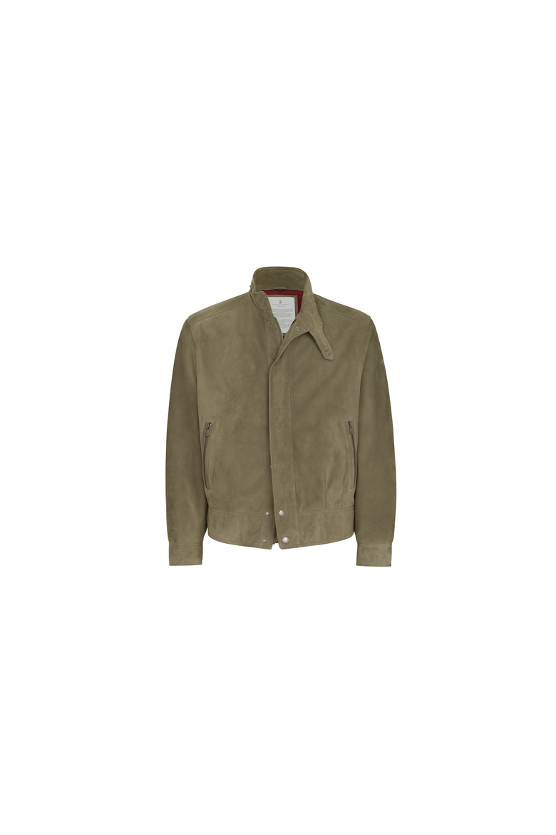 Suede outerwear jacket with Thermore® padding and standing collar, Alternate, color, Military