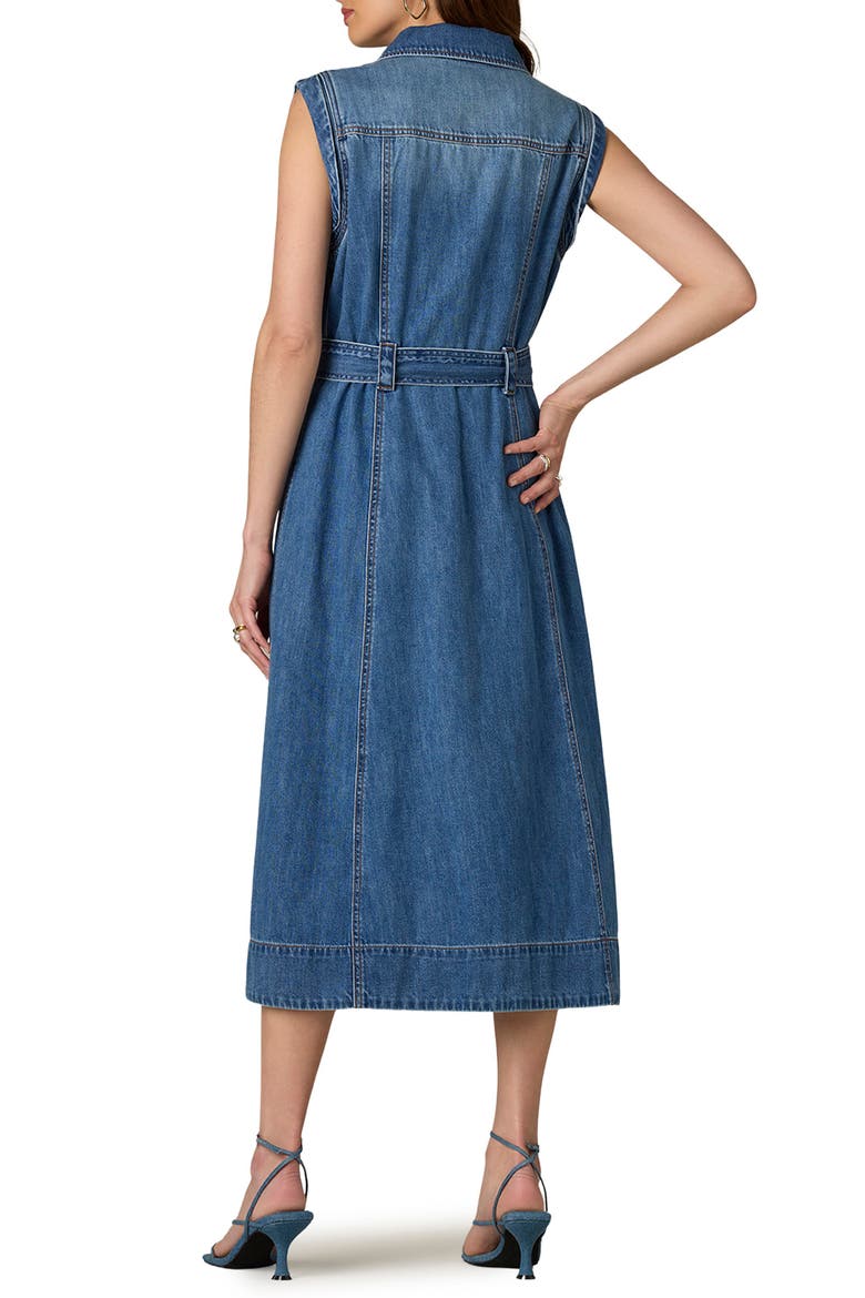 Sleeveless Tie Belt Cotton Denim Shirtdress, Alternate, color, MID BLUE