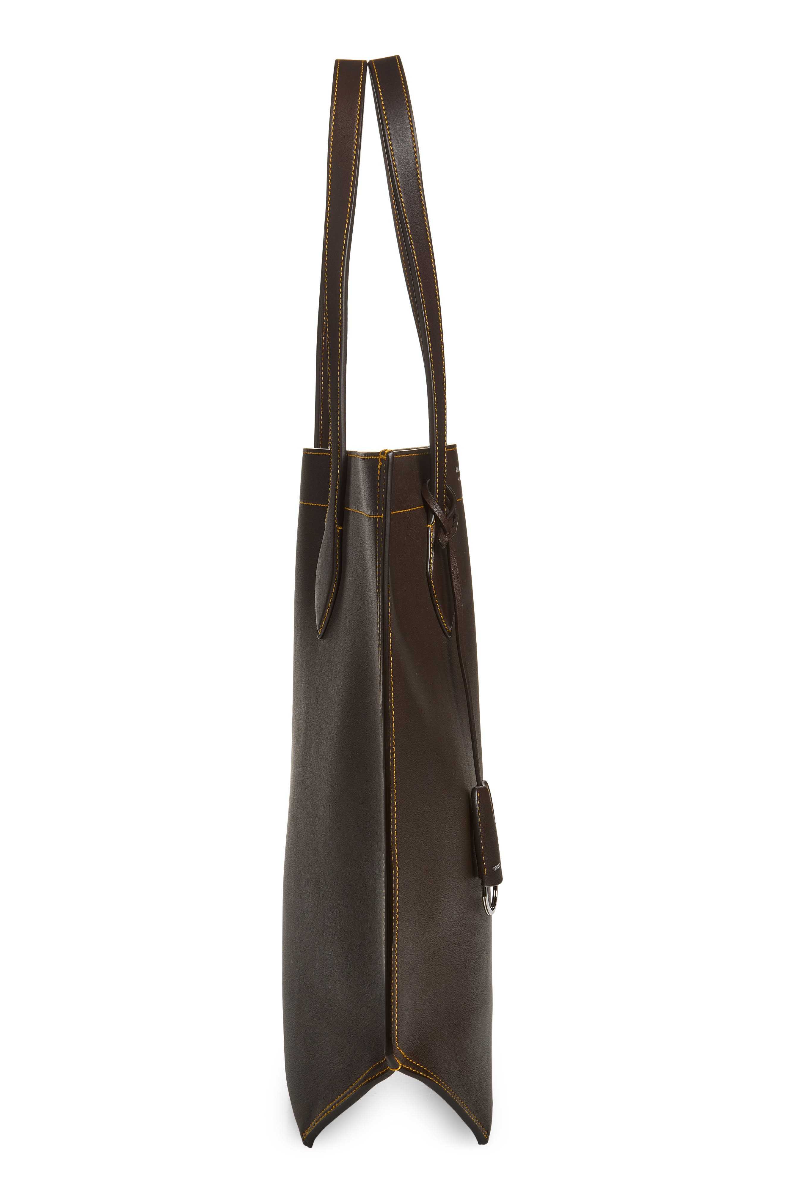 FERRAGAMO Leather North/South Tote, Alternate, color, T.moro Soft Camel